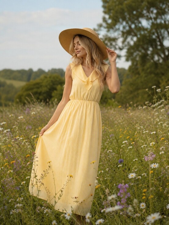 Harris Wharf London Dresses & Skirts - Harris Wharf London Vichy Maxi Gingham Yellow Dress Size 6